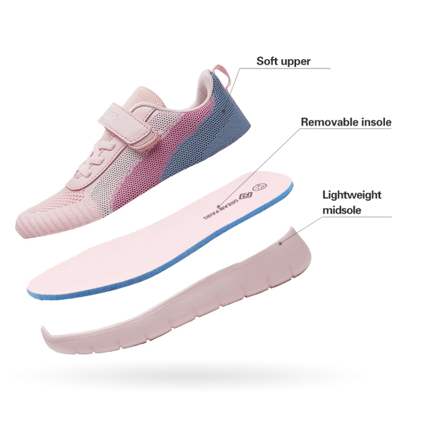 [EZ-Ons MagicZips] Boys Girls Tennis Running Shoes - PINK GREY BLUE - 4